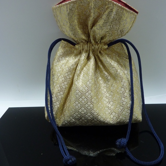 Yves Saint Laurent  Drawstring Bag Pouch GOLD METALLIC FABRIC - Picture 1 of 9
